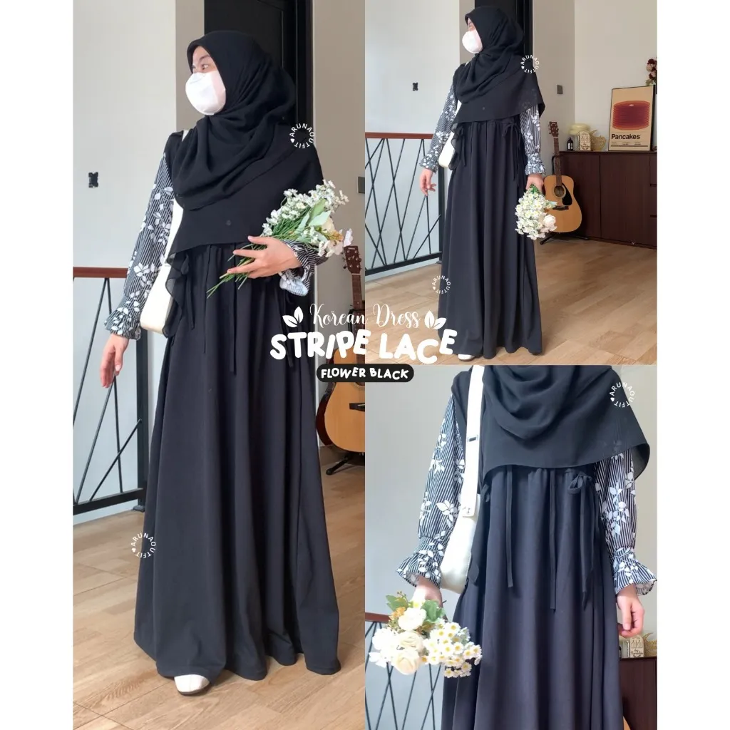 KOREAN DRESS STRIPE LACE BY ARUNAOUTFIT